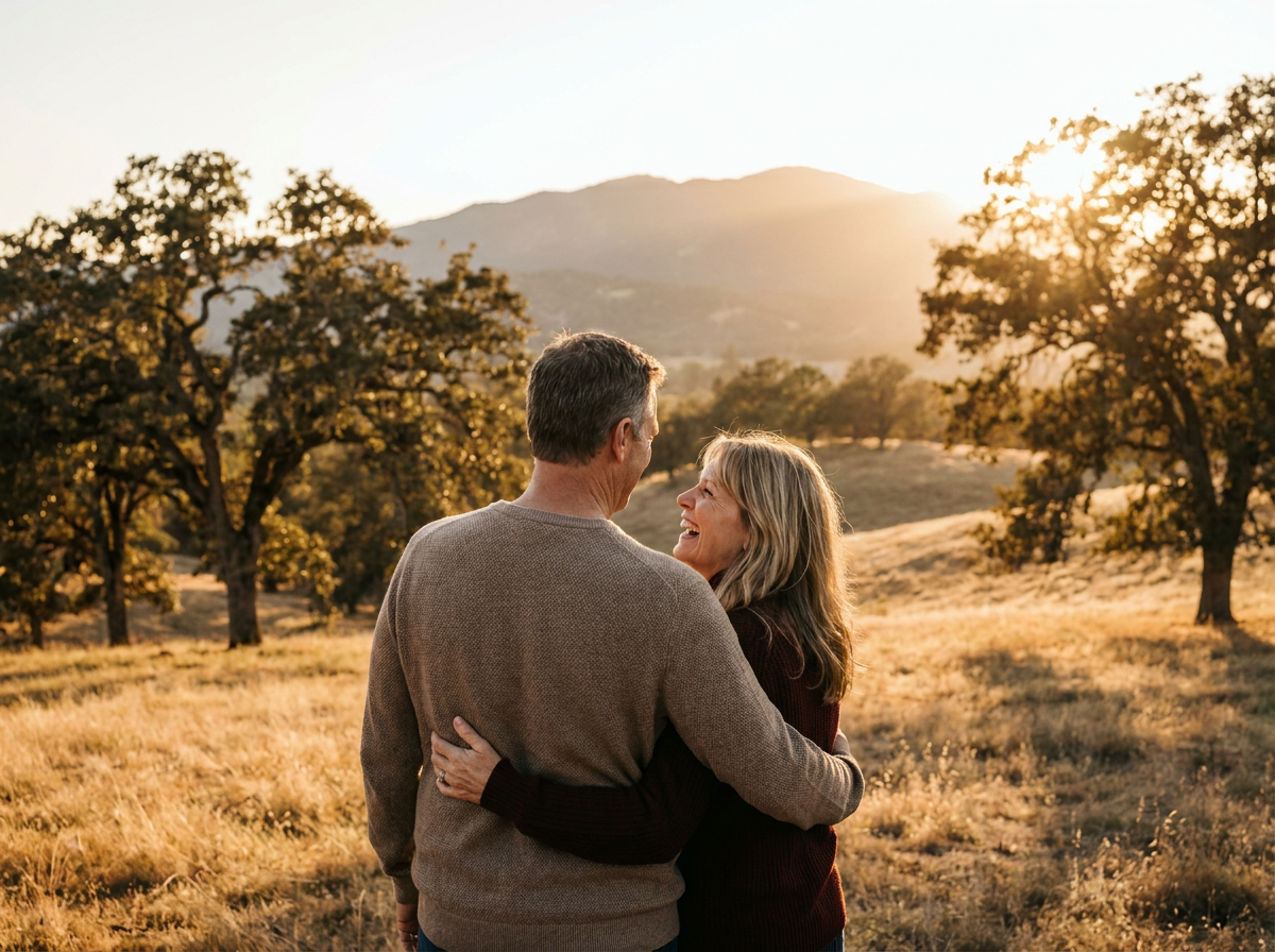 A couple walking together at golden hour